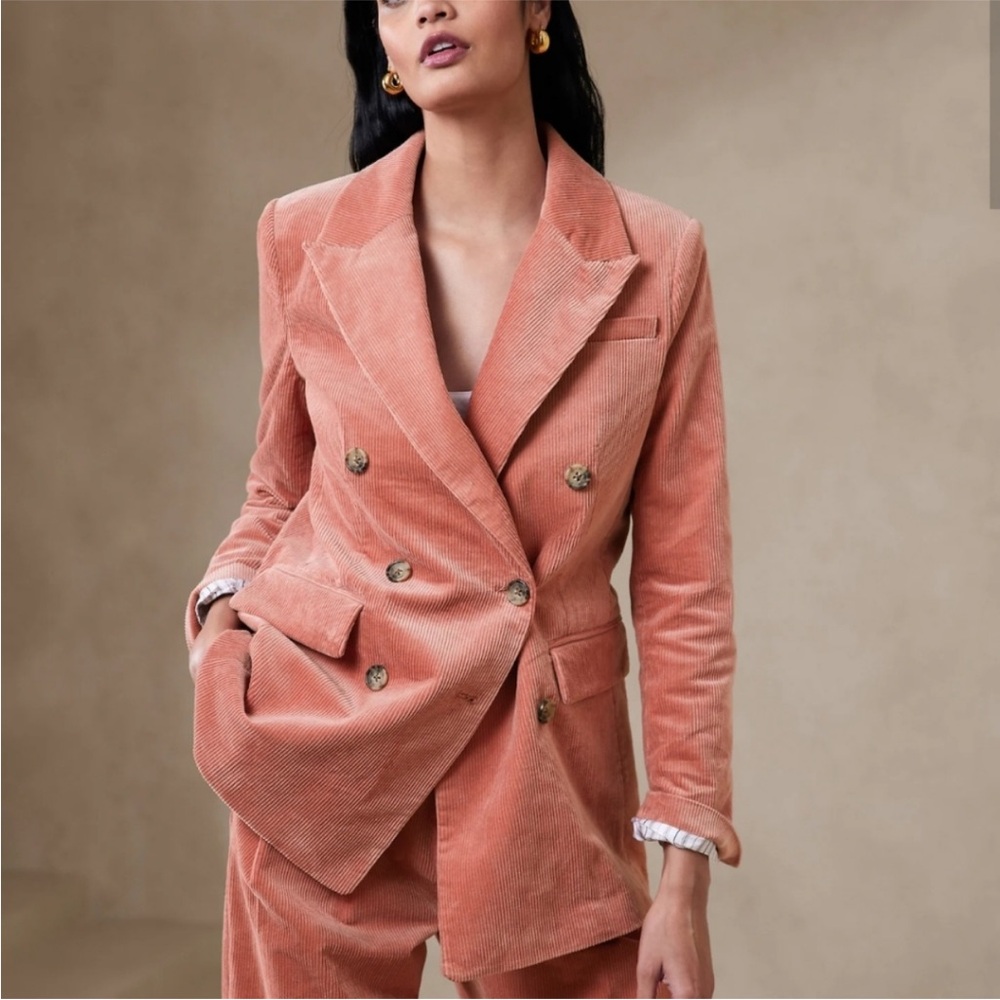 Banana Republic Rivoli Double-Breasted Corduroy Blazer Jacket 10 Blush Pink